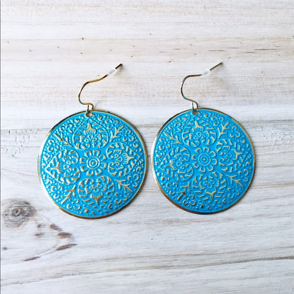 5 for $25 🎁 Stamped Turquoise & Gold Earrings